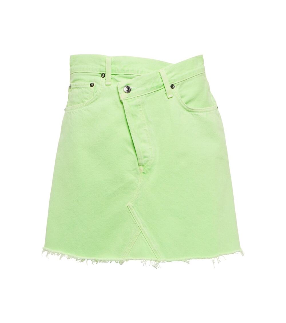 Agolde Criss Cross High Rise Denim Mini Skirt in Lime